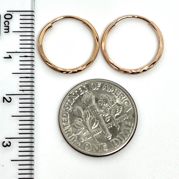 14K Rose Gold 14mm Diamond Cut Hoop Earrings - Picture 5 of 7